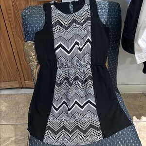 Elegant Black and White Chevron Mini Dress